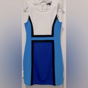 Boston Proper Color Block Sheath Dress Royal, Light Blue, Black & White B1